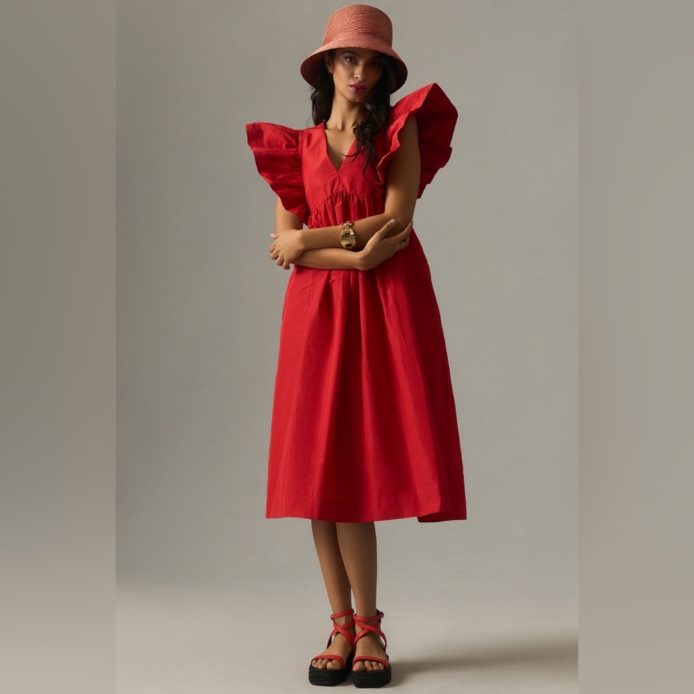 Anthropologie Maeve Scarlet Ruffle Sleeve Dress